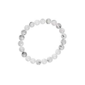 bracelet en quartz tourmaline 8mm, photo sur fond blanc, vue de haut