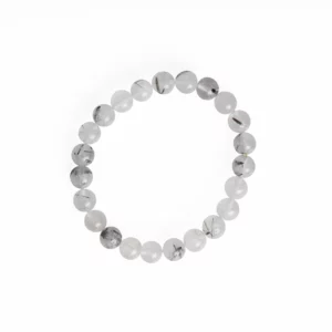 bracelet en quartz tourmaline 8mm, photo sur fond blanc, vue de haut