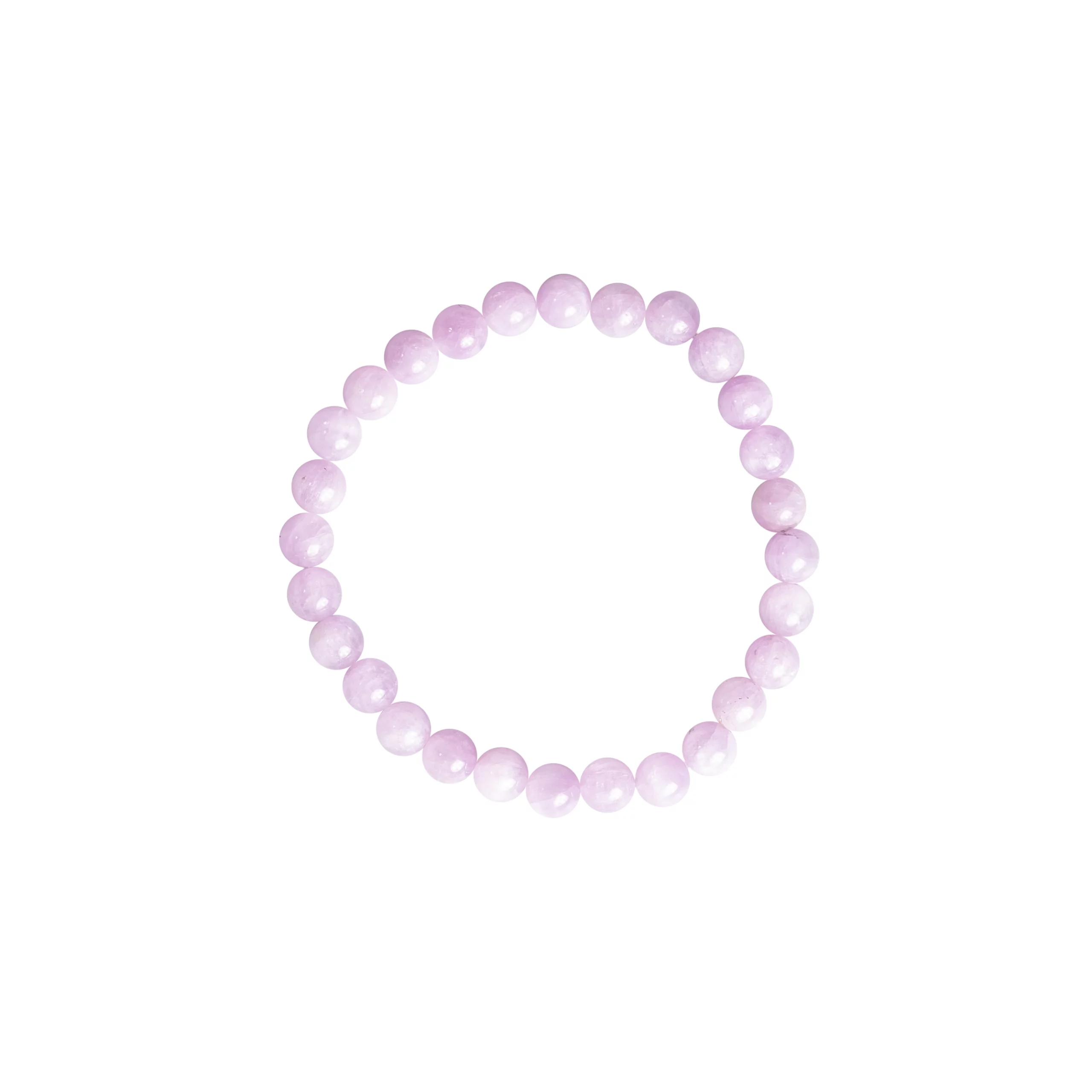 Bracelet en kunzite 6mm, photo sur fond blanc vue de haut