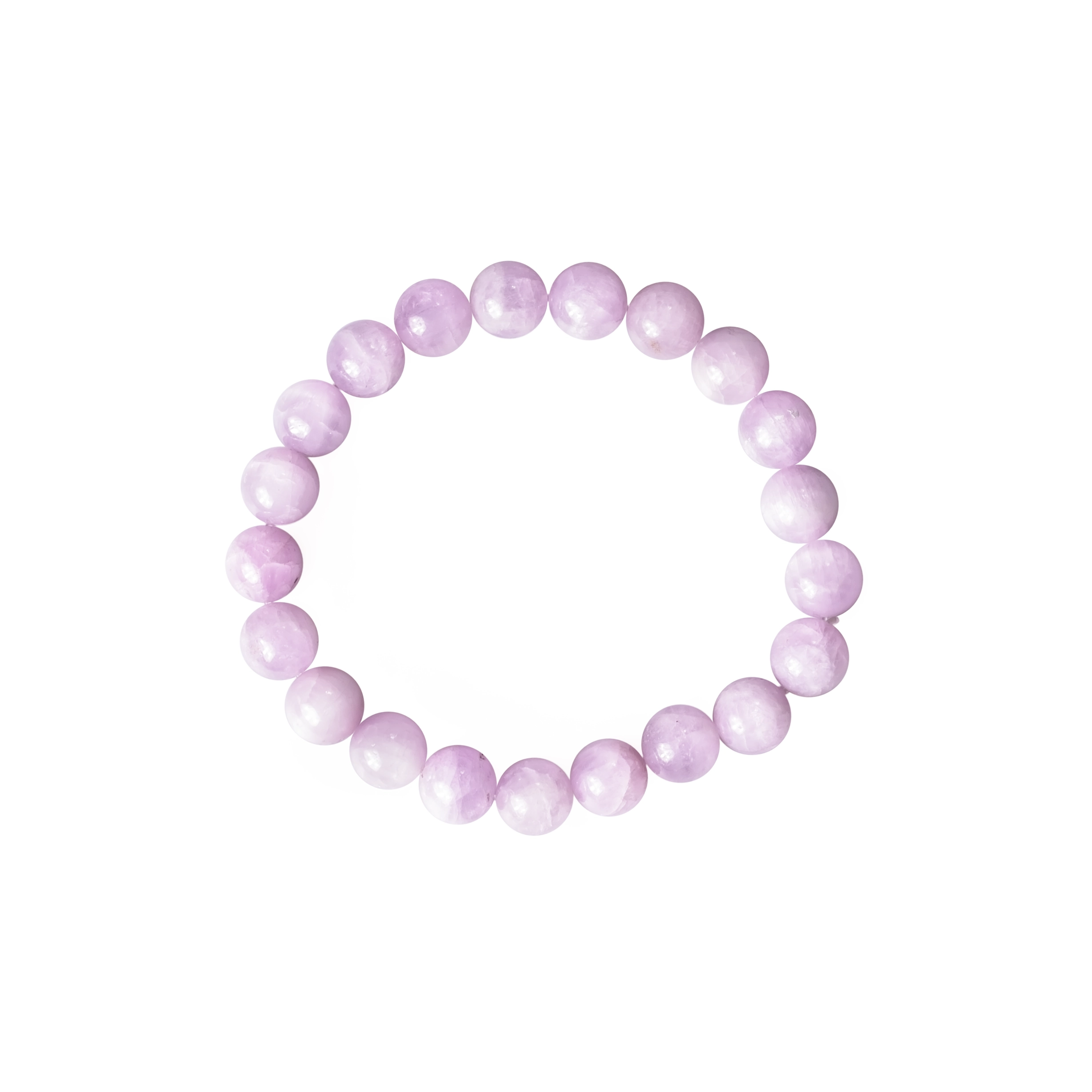 Bracelet en kunzite 8mm, photo sur fond blanc vue de haut