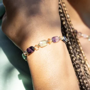 bracelet en fluorite et citrine porté par une modèle